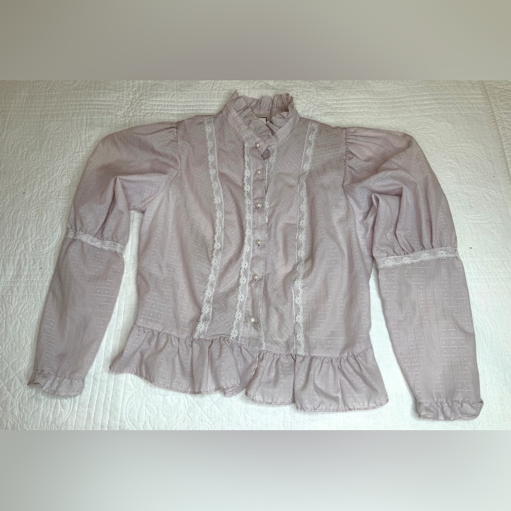 Vintage Topson Downs Of Cali Semi-Sheer Blush Lace Ruffle Blouse Top Women’s Lrg